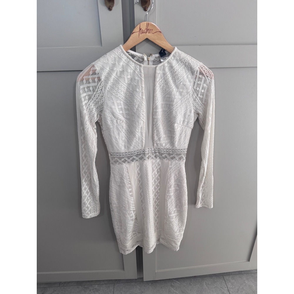 Windsor White Geometric Lace Long Sleeve Bodycon Mini Dress Womens Medium